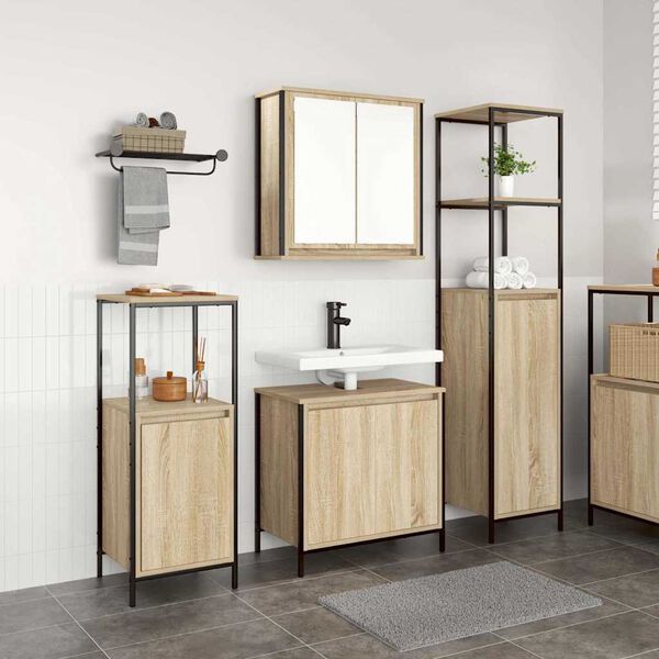 vidaXL Set di mobili per il bagno con porta 3 pcs Rovere Sonoma e Nero