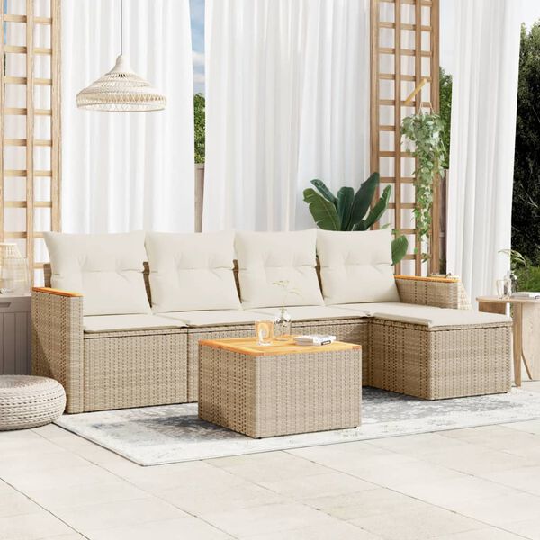 vidaXL Set Divano da Giardino 6 pz con Cuscini Beige in Polyrattan