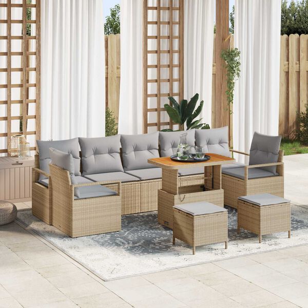 vidaXL Set Divano da Giardino con cuscino 10 pcs Beige e Grigio Chiaro
