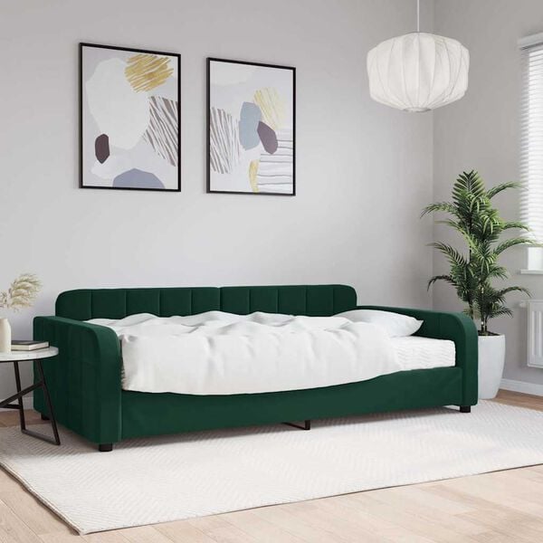 vidaXL Divano Letto con Materasso Verde Scuro 100x200 cm in Velluto