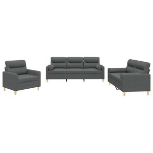 vidaXL Set di Divani 3 pz con Cuscini Grigio Scuro in Tessuto