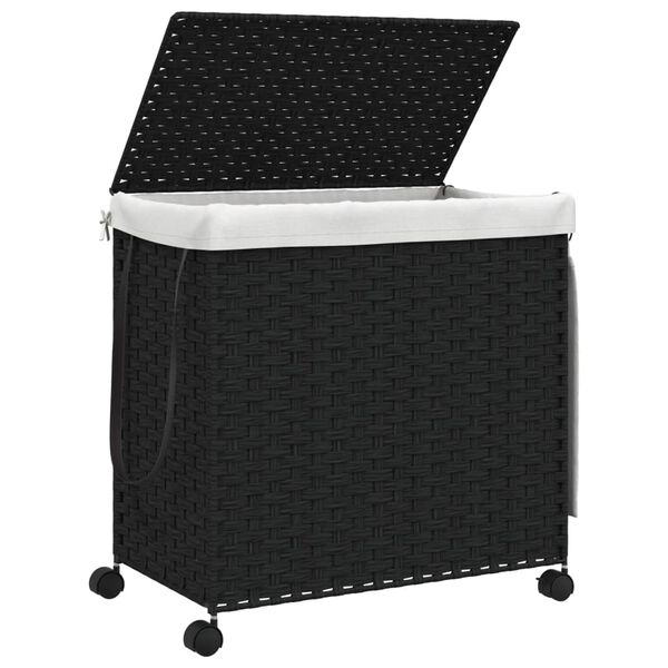 vidaXL Cesto Portabiancheria con Ruote Nero 60x35x60,5 cm Rattan
