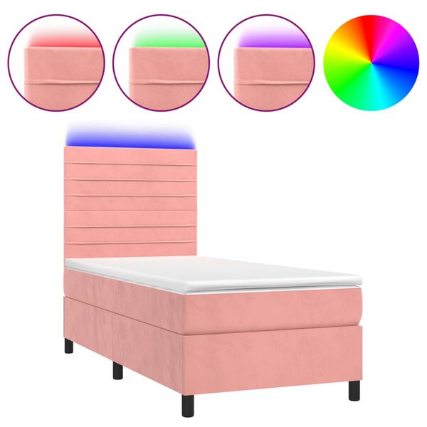 vidaXL Letto a Molle con Materasso e LED Rosa 90x200 cm in Velluto