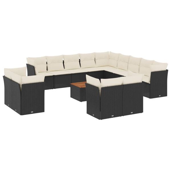vidaXL Set Divani da Giardino 14pz con Cuscini in Polyrattan Nero