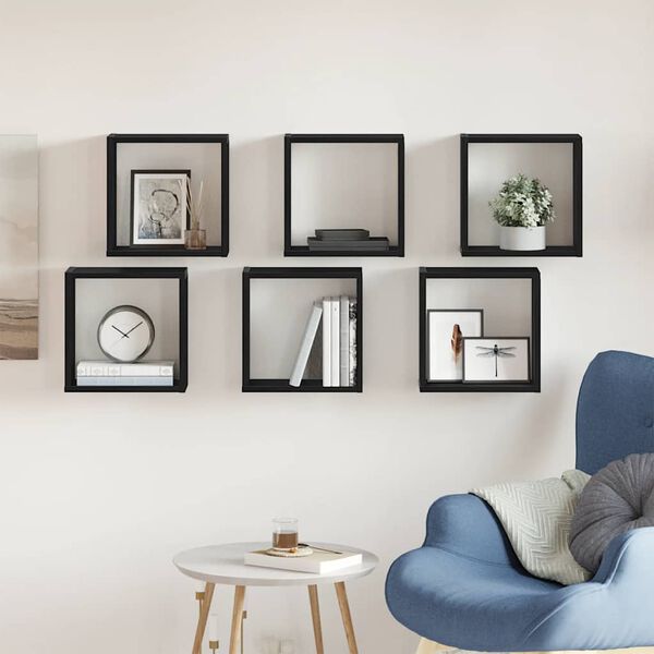 vidaXL Mensole Parete a Cubo 6 pz Rovere Nero 30x15x30 cm Truciolato