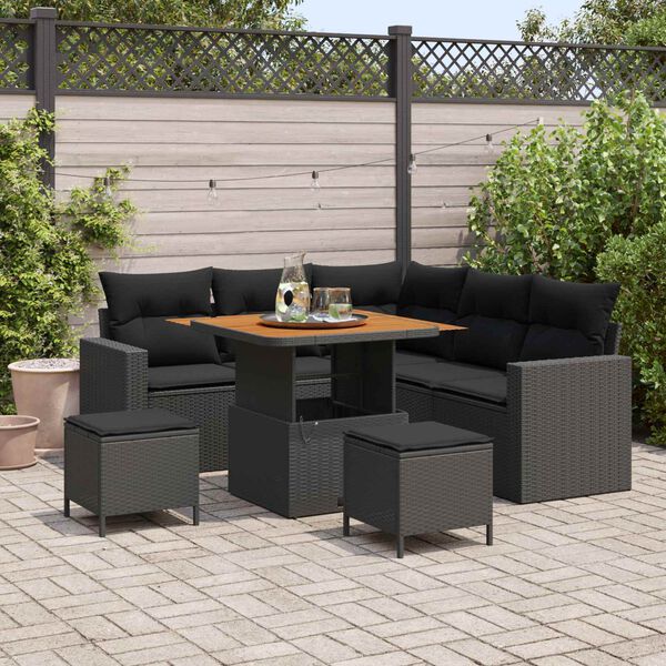 vidaXL Set Divano da Giardino 8 pcs Nero polyrattan