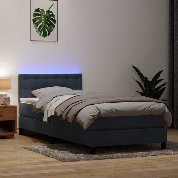 vidaXL Letto a Molle con Materasso e LED Grigio Scuro 90x220 cm Velluto