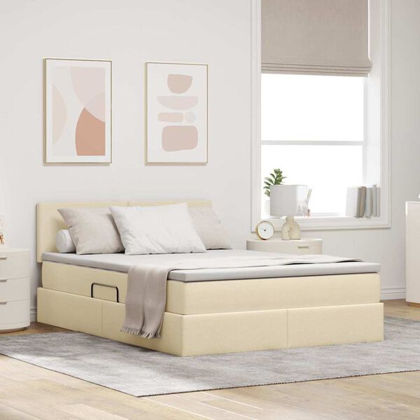 vidaXL Letto con contenitore e materasso Crema 140 x 200 cm