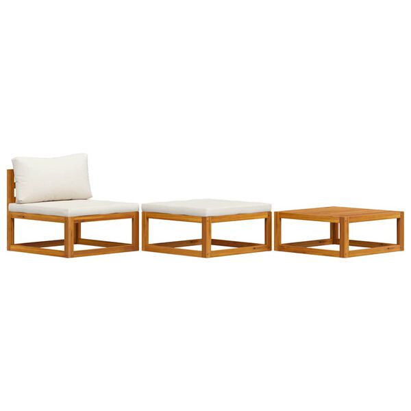 vidaXL Set Divani da Giardino 3 pz con Cuscini Crema in Legno Acacia