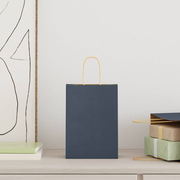 vidaXL Sacchetti di Carta 250 pz con Manici Blu 15x8x21 cm