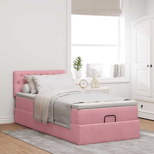 vidaXL Struttura Letto Pouf con Materasso Rosa 90x200 cm in Velluto
