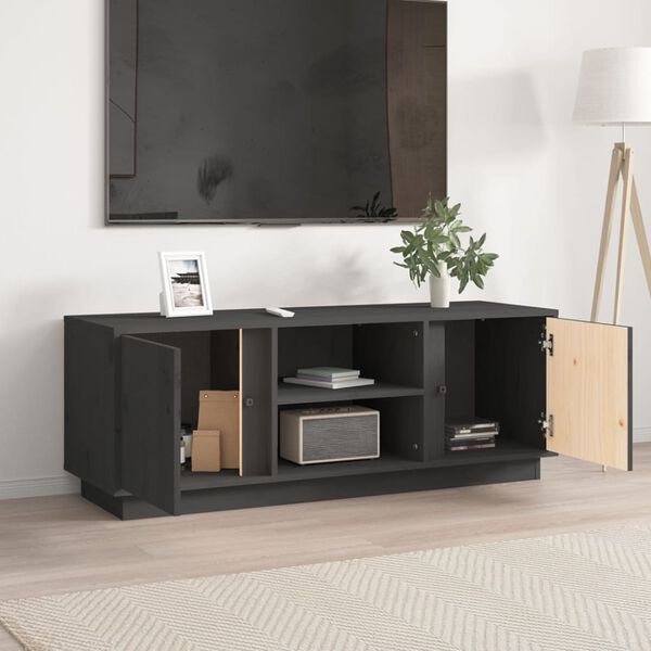 vidaXL Mobile Porta TV Grigio 110x35x40,5 cm in Legno Massello di Pino