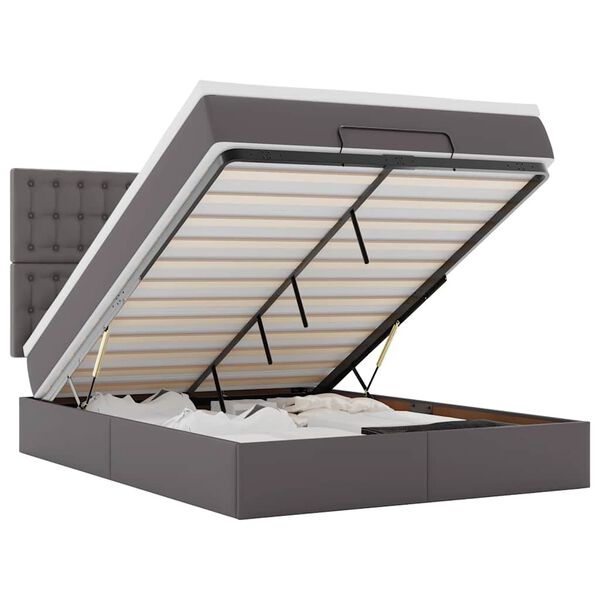 vidaXL Struttura Letto Pouf con Materasso Grigio 140x200 cm Similpelle