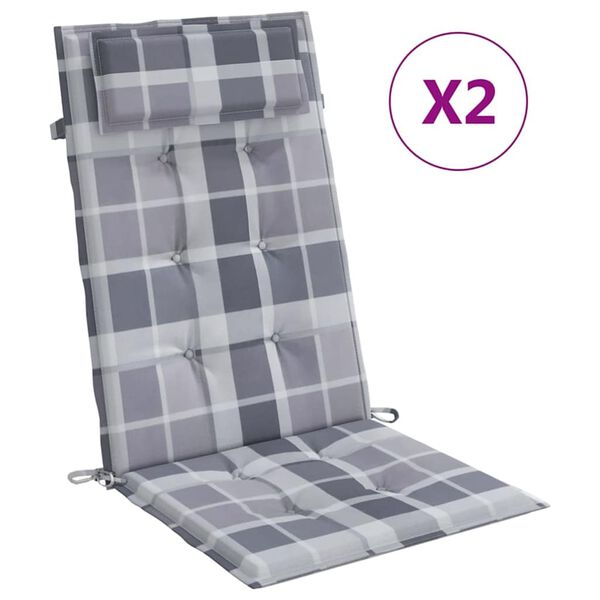 vidaXL Cuscini Sedia Schienale Alto 2pz a Quadri Grigio Tessuto Oxford