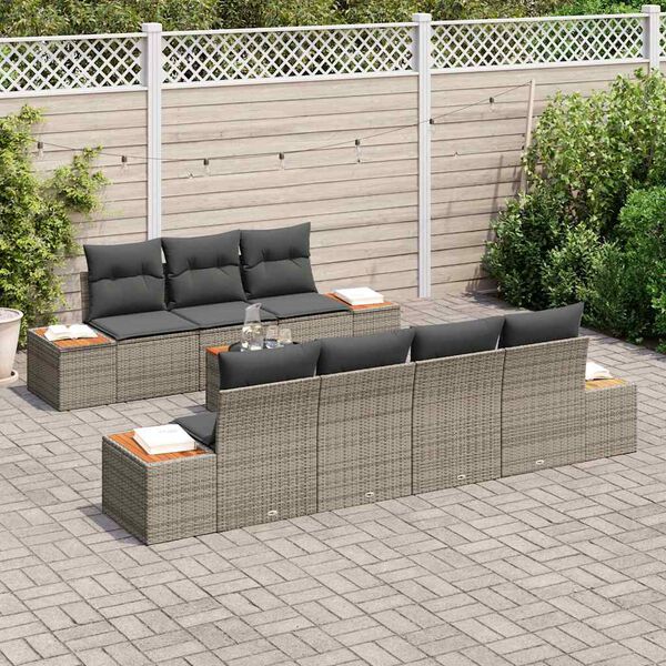 vidaXL Set Divano da Giardino con cuscino 8 pcs Grigio Poly Rattan