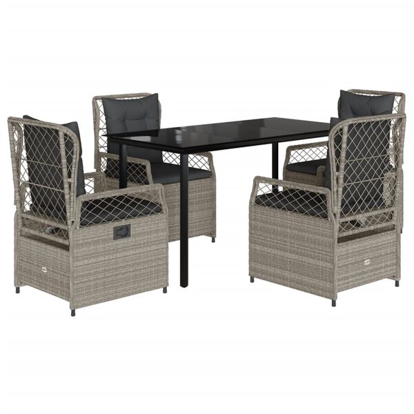 vidaXL Set Pranzo da Giardino 5pz con Cuscini Grigio Chiaro Polyrattan