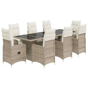 vidaXL Set da Bistr&ograve; da Giardino 9 pz con Cuscini Beige in Polyrattan