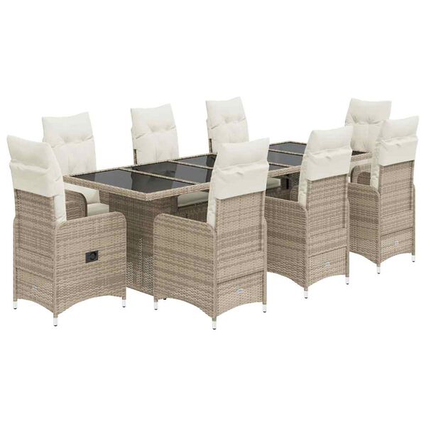 vidaXL Set da Bistr&ograve; da Giardino 9 pz con Cuscini Beige in Polyrattan
