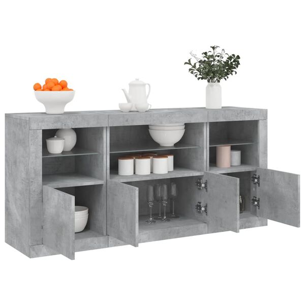 vidaXL Credenza con Luci LED Grigio Cemento 142,5x37x67 cm