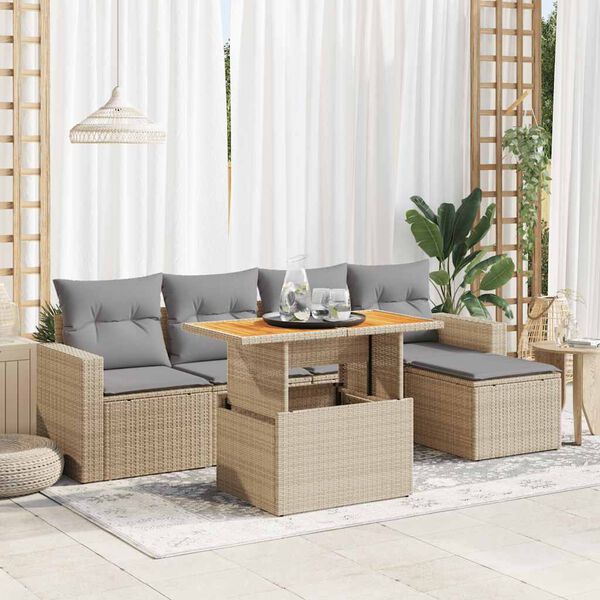 vidaXL Set Divano da Giardino 6 pz con Cuscini Beige in Polyrattan