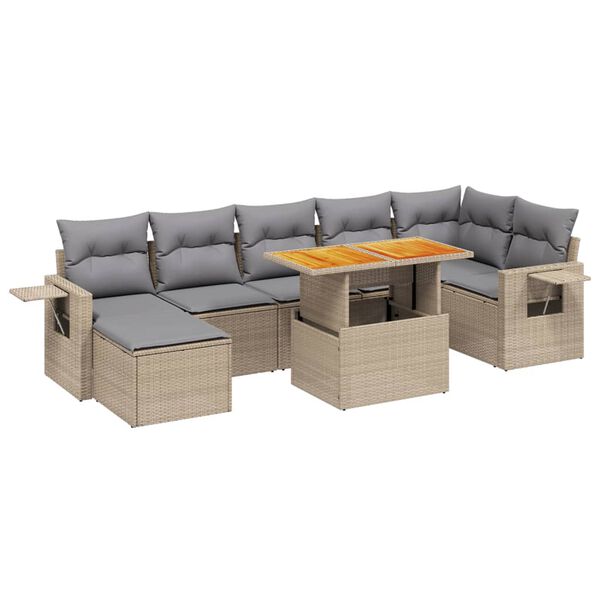 vidaXL Set Divano da Giardino 8 pz con Cuscini Beige in Polyrattan