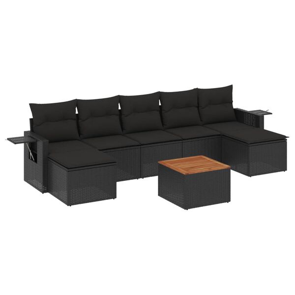 vidaXL Set Divani da Giardino con Cuscini 8 pz Nero in Polyrattan