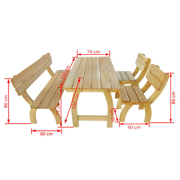 vidaXL Set da Pranzo per Esterni 4 pz in Legno di Pino Impregnato