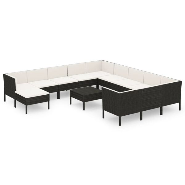 vidaXL Set Divani da Giardino 13 pz con Cuscini in Polyrattan Nero