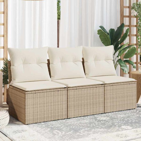 vidaXL Divano da Giardino con Cuscini a 3 Posti Beige in Polyrattan