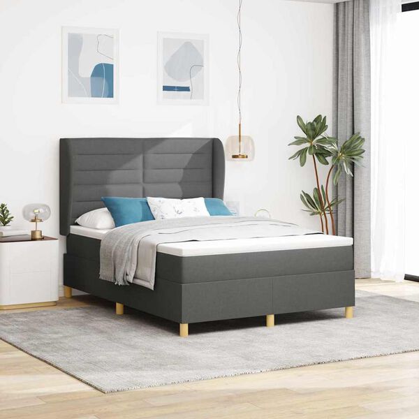 vidaXL Letto con molle e materasso Grigio Scuro 90x190 cm Tessuto