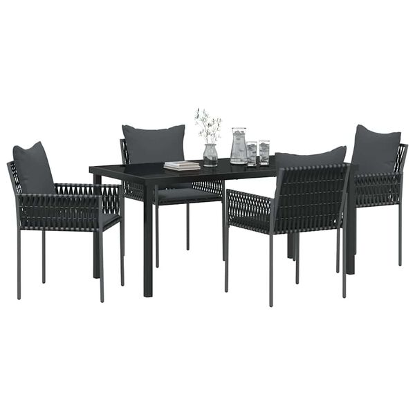 vidaXL Set da Pranzo per Giardino 5 pcs Nero e Grigio Rattan in PE
