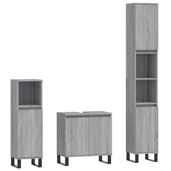 vidaXL Set Mobili da Bagno 3 pz Grigio Sonoma in Legno Multistrato