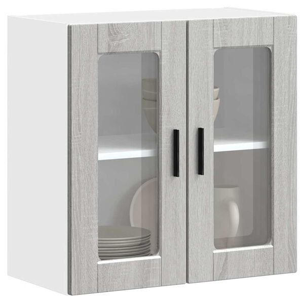 vidaXL Pensile da Cucina con Porta in Vetro Porto Grigio Sonoma