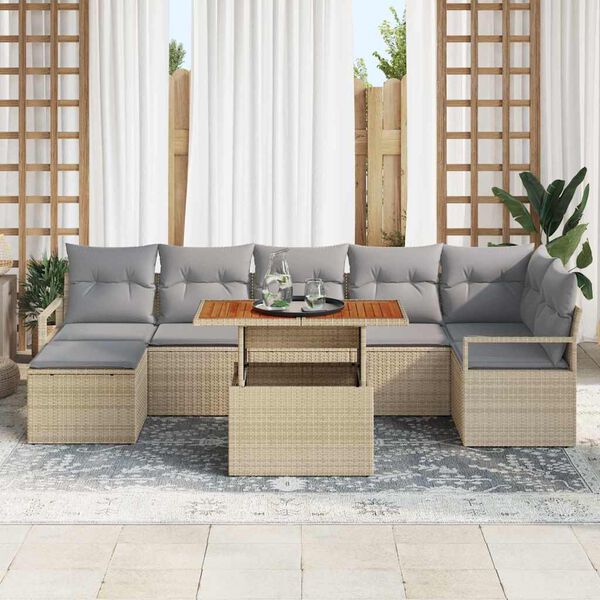 vidaXL Set Divano da Giardino 8 pcs Beige Poly Rattan