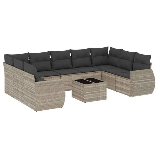 vidaXL Set Divano Giardino 10 pz con Cuscini Grigio Chiaro Polyrattan