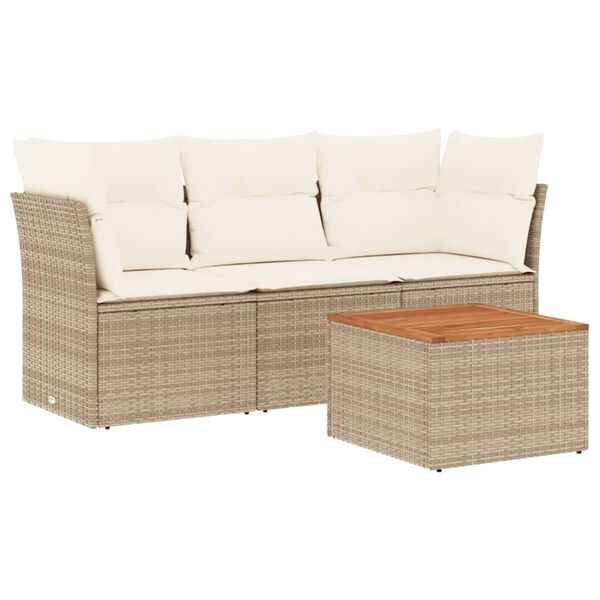 vidaXL Set Divano da Giardino 4 pz con Cuscini Beige in Polyrattan