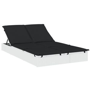 vidaXL Lettino Prendisole 2 Persone con Cuscini Bianco in Polyrattan