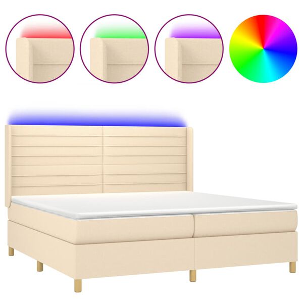 vidaXL Letto a Molle Materasso e LED bianco 200x200cm in Tessuto