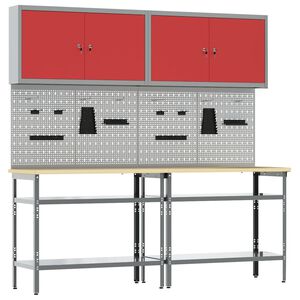 vidaXL Set banco da lavoro 8 pz Rosso e Grigio
