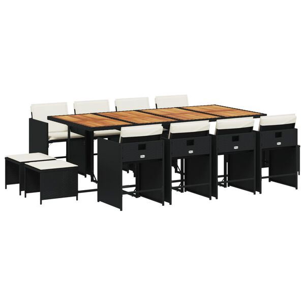 vidaXL Set da Pranzo da Giardino 13pz con Cuscini Nero in Polyrattan