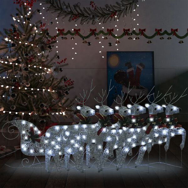 vidaXL Renne e Slitta di Natale Decorazione Esterni 140 LED Argento