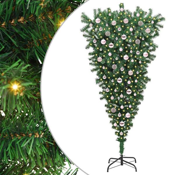 vidaXL Albero di Natale artificiale preilluminao capovolto con set di palline