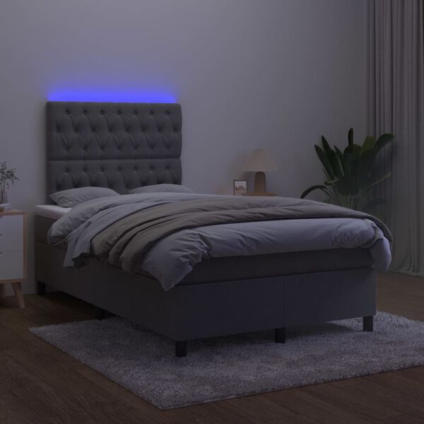 vidaXL Letto a Molle con Materasso e LED Grigio Scuro 120x200 cm