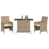 vidaXL Set da Bistrò 3 pz con Cuscini Beige in Polyrattan