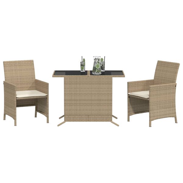vidaXL Set da Bistrò 3 pz con Cuscini Beige in Polyrattan