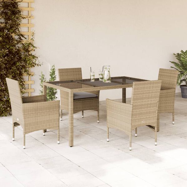 vidaXL Set da Pranzo da Giardino 5 pz con Cuscini Polyrattan e Vetro