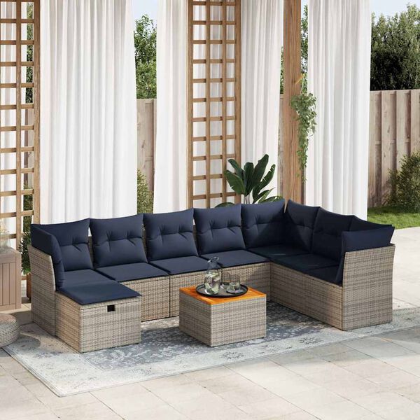 vidaXL Set Divano da Giardino 9 pz con Cuscini Grigio in Polyrattan