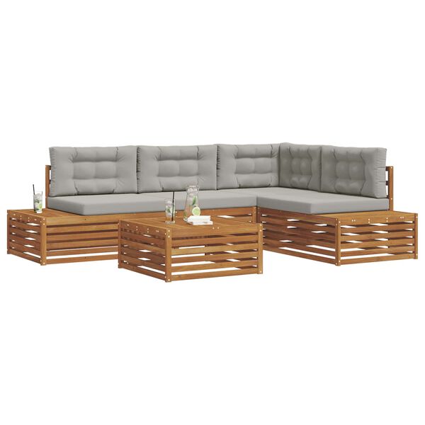 vidaXL Set di divani da esterno 5 Pezzo Grigio Naturale e Chiaro