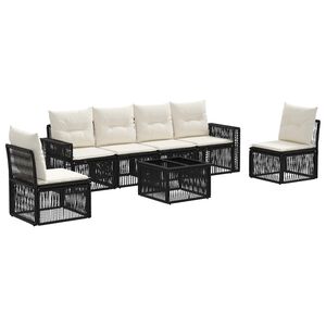 vidaXL Set Divano da Giardino 7 pz Nero e Bianco Crema polyrattan