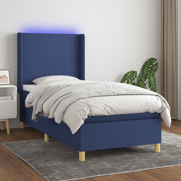 vidaXL Letto a Molle con Materasso e LED Blu 100x200cm in Tessuto